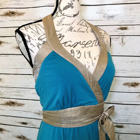 BCBG Paris Halter Blue Goddess Dress NWOT - Picture 5 of 9